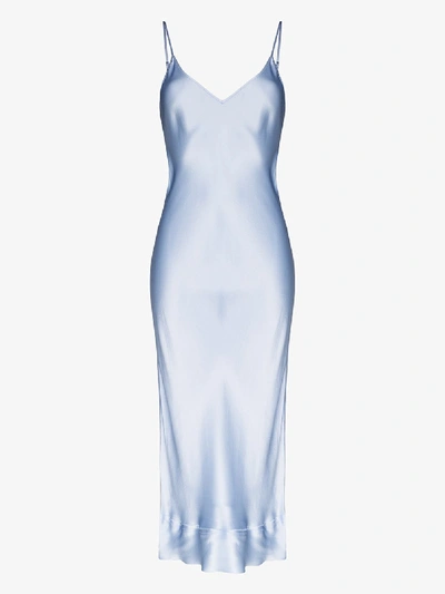 Shop Lee Mathews Stella Silk Slip Midi Dress In Blue