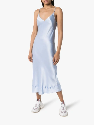 Shop Lee Mathews Stella Silk Slip Midi Dress In Blue