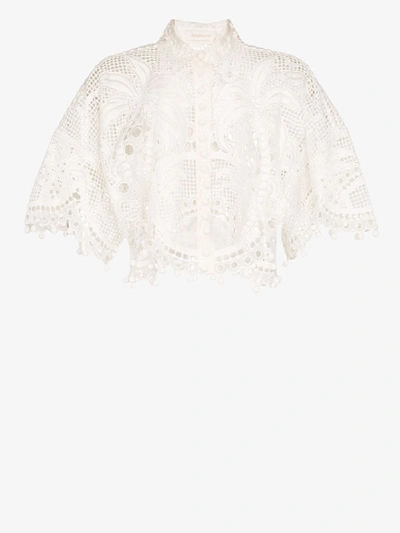 Shop Zimmermann Brightside Palm Silk Blouse In White