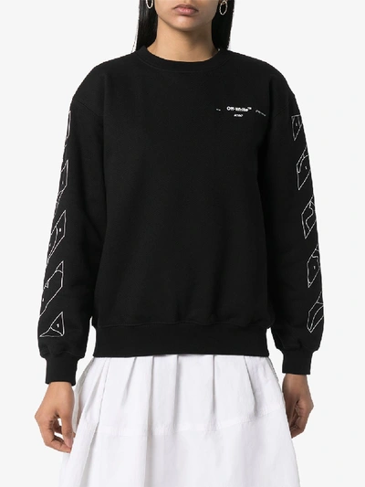 Shop Off-white Womens Black Sleeve Logo Cotton Sweatshirt