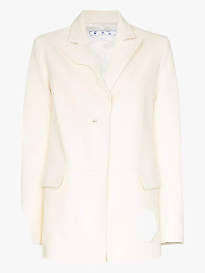 Shop Off-white Blazer Mit Leder-detail In White