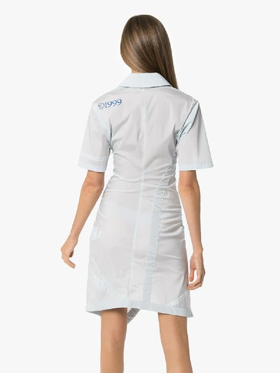 Shop Off-white Womens Blue Short Sleeve Asymmetric Hem Dress