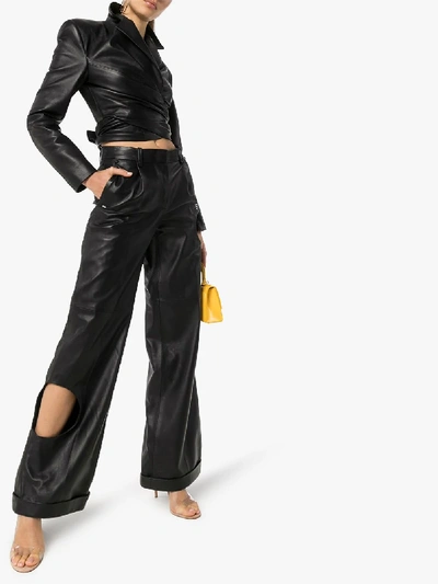 Shop Off-white Cutout Leather Trousers In Black