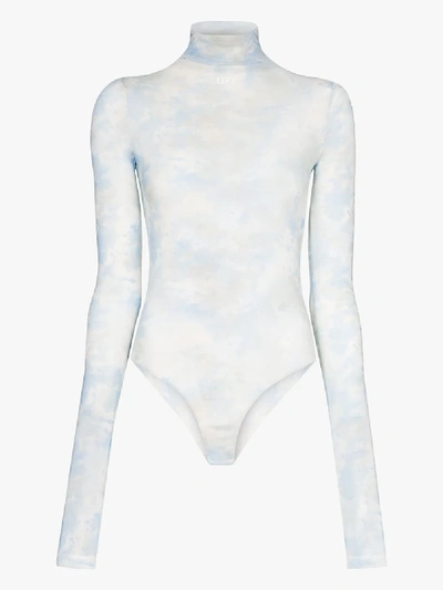 Shop Off-white Sheer Printed Bodysuit In Blue