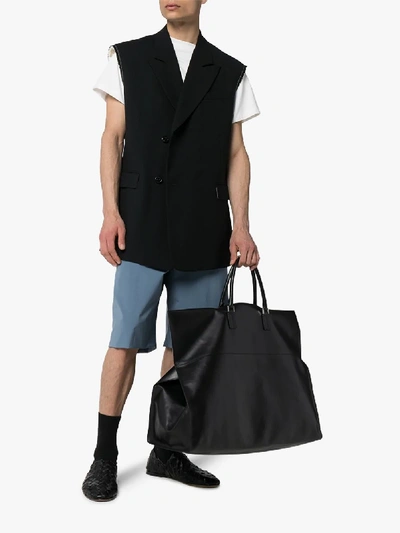 Shop Jil Sander Black Large Cloak Leather Tote Bag