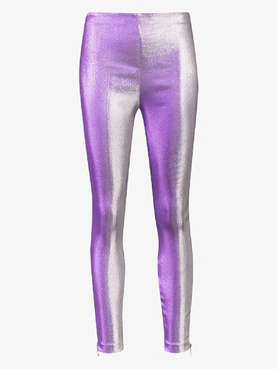 Shop Area Ankle Zip Iridescent Leggings In Purple