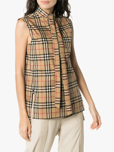 Shop Burberry Vintage Check Tie-neck Shirt In Neutrals
