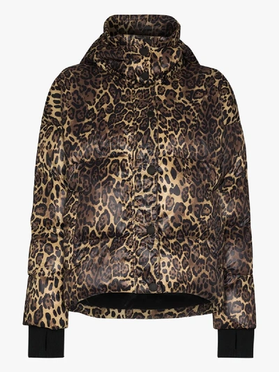 Shop Varley Brown Highland Jaguar Print Puffer Jacket