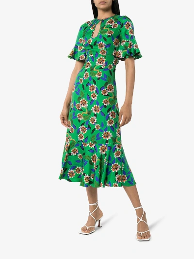 Shop Borgo De Nor Vivian Printed Ruffle Silk Midi Dress In Green