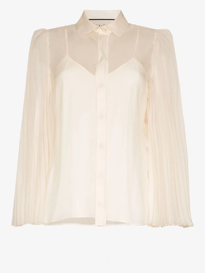 Shop Gucci Womens White Sheer Pleated Sleeve Shirt