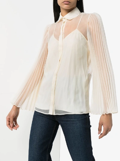 Shop Gucci Womens White Sheer Pleated Sleeve Shirt