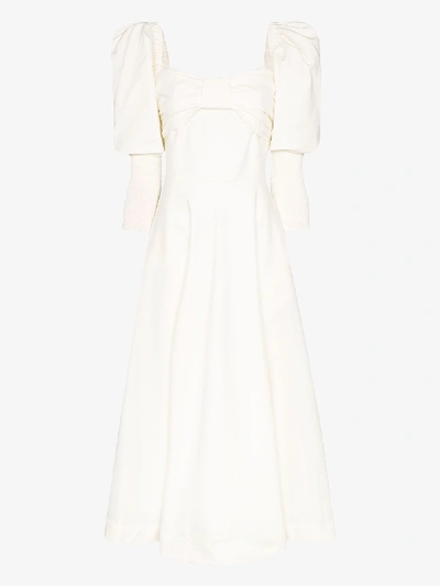 Shop Anouki Pouf Sleeve Midi Dress In White