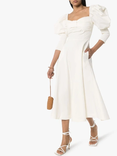 Shop Anouki Pouf Sleeve Midi Dress In White
