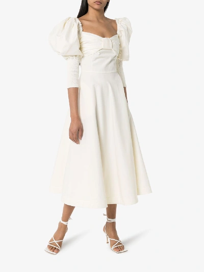 Shop Anouki Pouf Sleeve Midi Dress In White