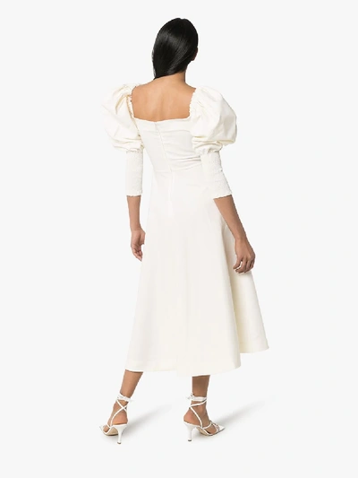 Shop Anouki Pouf Sleeve Midi Dress In White