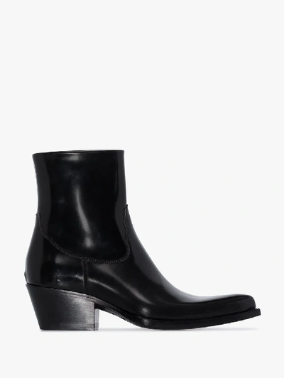 Shop Sunflower X Buttero Leather Cowboy Ankle Boots In Black