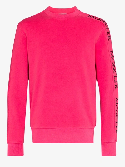 Shop Moncler Logo Embroidery Cotton Sweatshirt In Pink