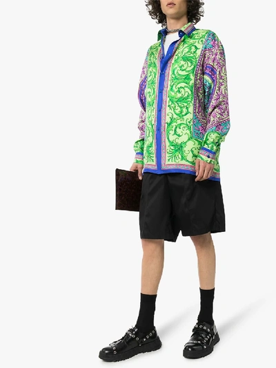 Shop Versace Baroque Print Silk Shirt In Green