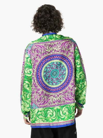 Shop Versace Baroque Print Silk Shirt In Green