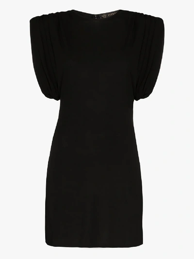 Shop Versace Black Structured Shoulder Mini Dress