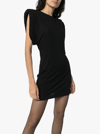 Shop Versace Black Structured Shoulder Mini Dress