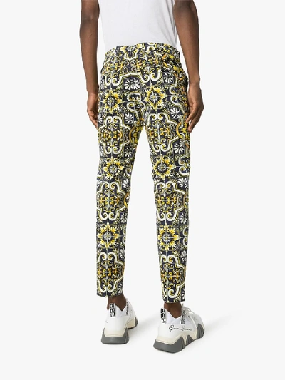 Shop Dolce & Gabbana Maiolica Print Tailored Trousers In Yellow