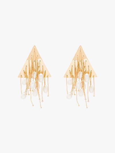 Shop Jil Sander Gold Tone Tassel Pearl Earrings