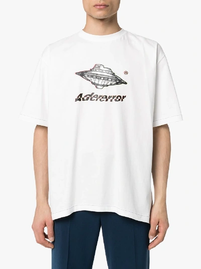 Shop Ader Error Spaceship Logo Cotton T-shirt In White