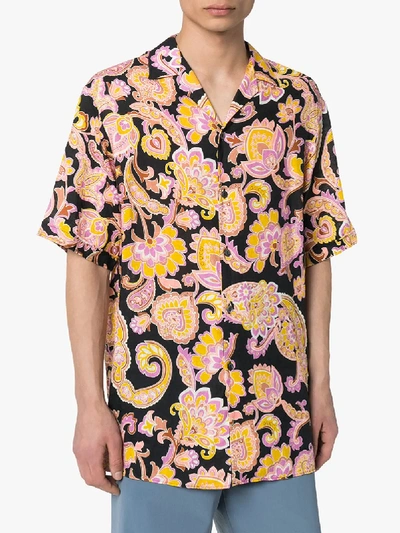 Shop Gucci Floral Print Linen Shirt In Black
