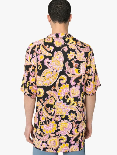 Shop Gucci Floral Print Linen Shirt In Black