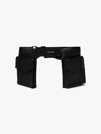 Shop Off-white Black Pocket Detail Leather Belt Bag