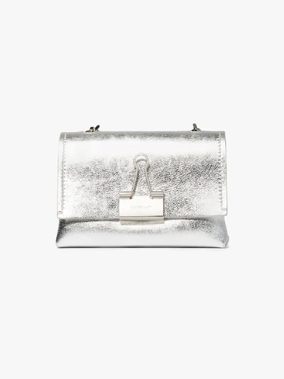 Shop Off-white Silver Tone Clip Soft Leather Mini Bag In Metallic