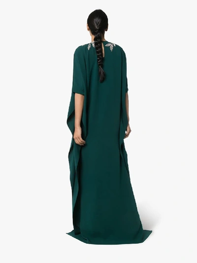 Shop Oscar De La Renta Crystal Leaf Embroidered Kaftan In Green