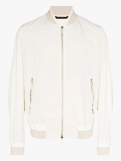 Shop Ermenegildo Zegna Seersucker Bomber Jacket In White