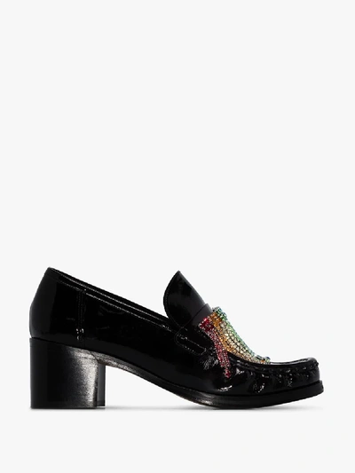 Shop Sophia Webster X Patrick Cox Black Iconic 60 Crystal Leather Loafers