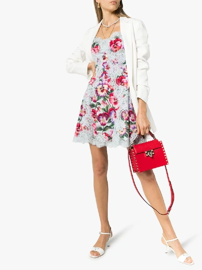 Shop Dolce & Gabbana Lace Trim Floral Dress In Blue