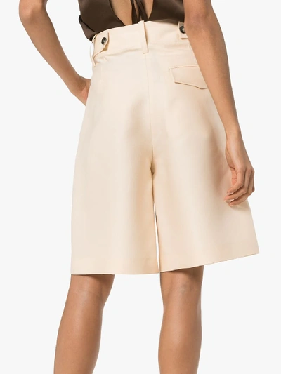 Shop Lvir Wide Leg Silk Shorts In Neutrals