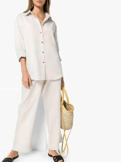 Shop Asceno Rivello Organic Cotton Wide Leg Trousers In Neutrals