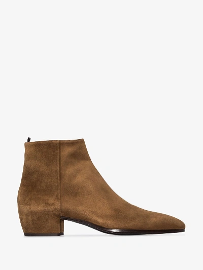 Shop Saint Laurent Brown Caleb Suede Ankle Boots