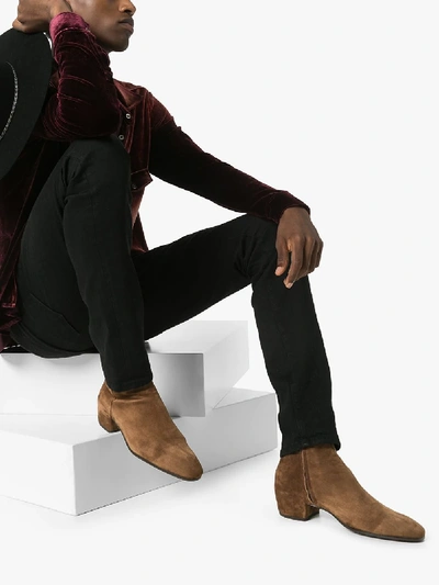 Shop Saint Laurent Brown Caleb Suede Ankle Boots