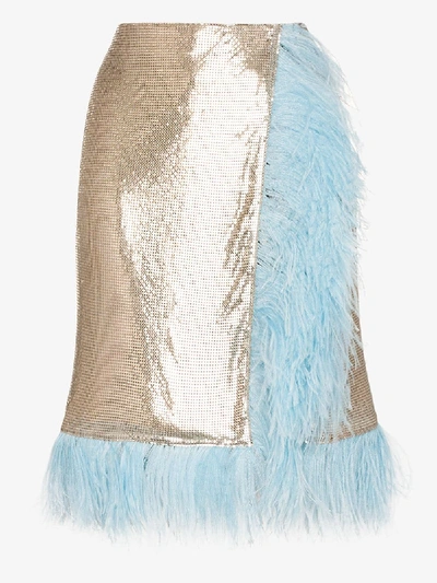 Shop Christopher Kane Chain Mail Feather Trim Wrap Skirt In Silver