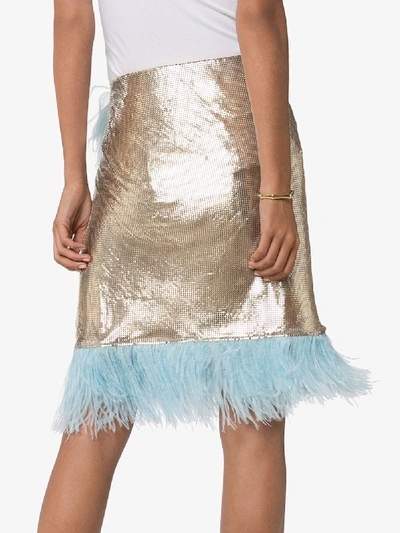 Shop Christopher Kane Chain Mail Feather Trim Wrap Skirt In Silver