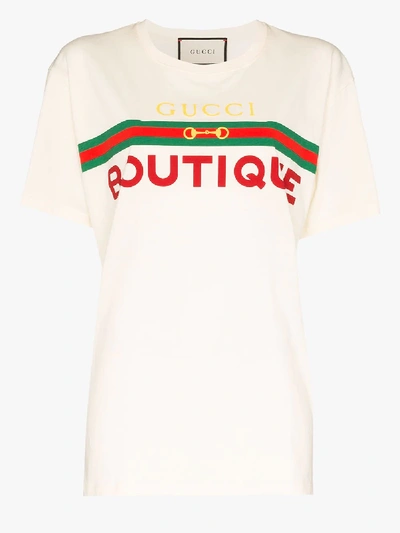 Shop Gucci Logo Boutique Cotton T-shirt In White