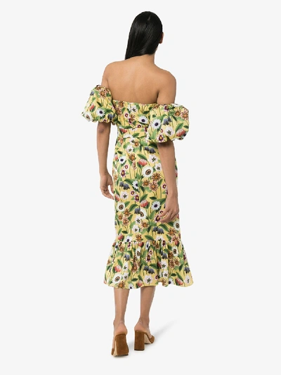 Shop Borgo De Nor Aleila Off-the-shoulder Floral Cotton Midi Dress In Yellow