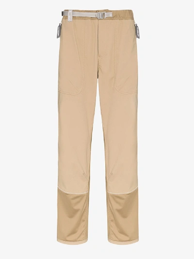 Shop And Wander Beige Contrast Panel Straight Leg Trousers In Brown