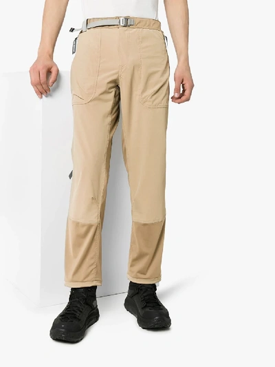 Shop And Wander Beige Contrast Panel Straight Leg Trousers In Brown