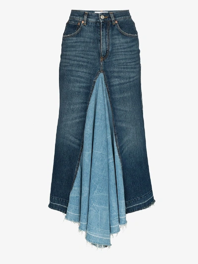 Shop Givenchy Blue Contrast Panel Denim Midi Skirt