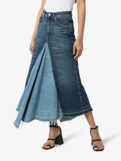 Shop Givenchy Blue Contrast Panel Denim Midi Skirt