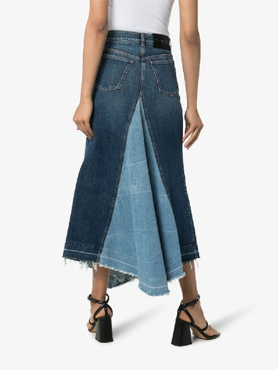 Shop Givenchy Blue Contrast Panel Denim Midi Skirt