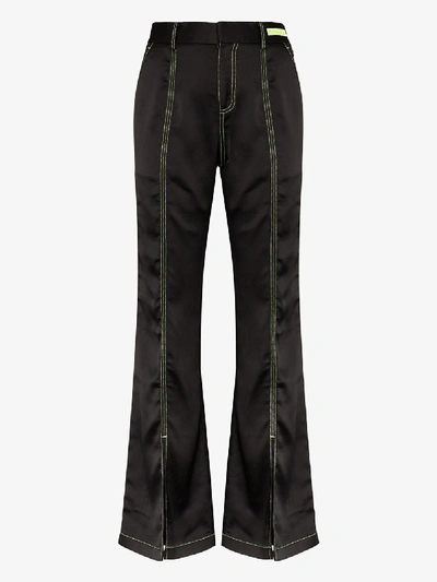 Shop Angel Chen Flared Contrast Stitch Trousers In Black